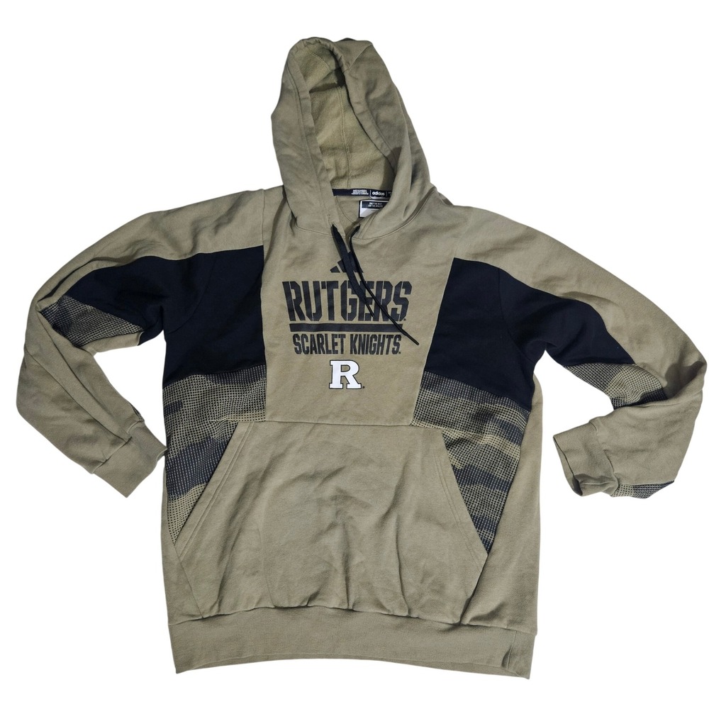 Adidas Rutgers Scarlet Knights Hoodie Mens Large Olive Green Camo Colorblock